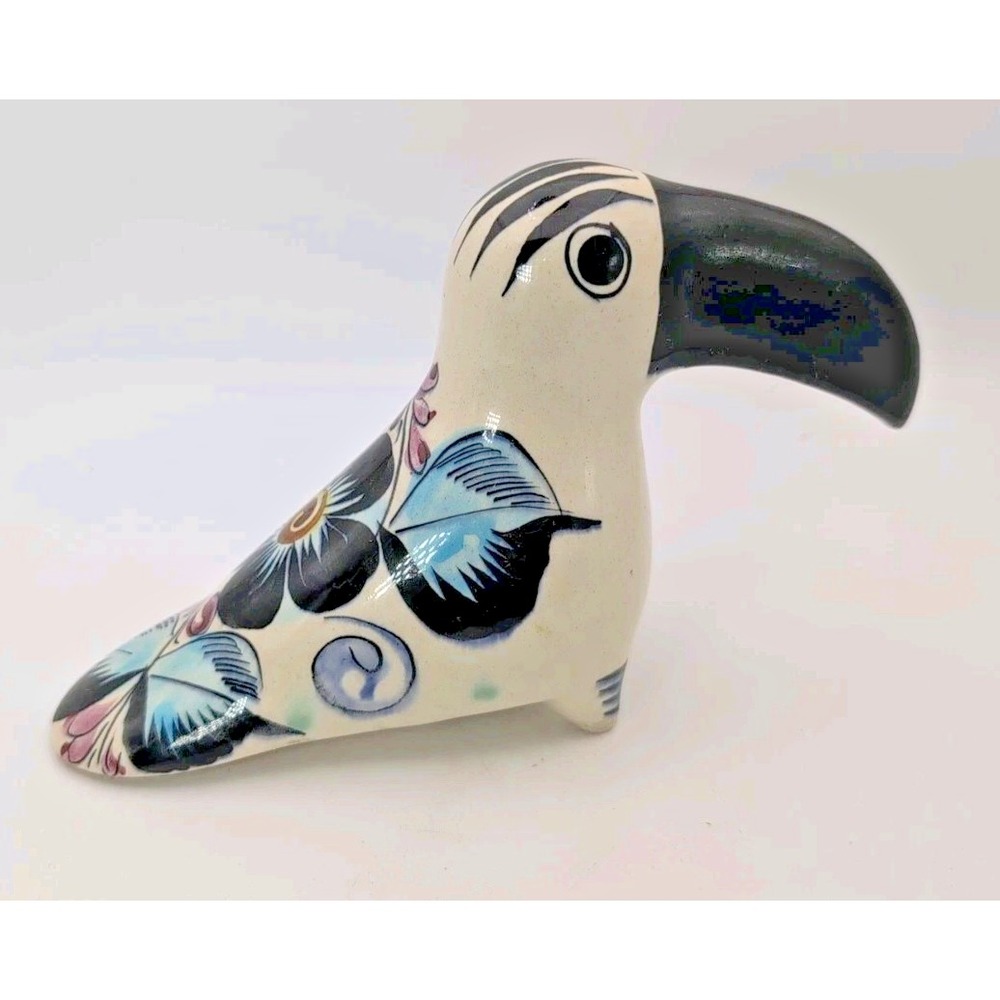 Toucan Mexican 8" Pottery Tonala Signed Folk Art Retro Home Decor